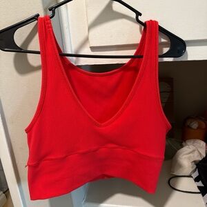 Lululemon Red Ribbed Crop Workout Top